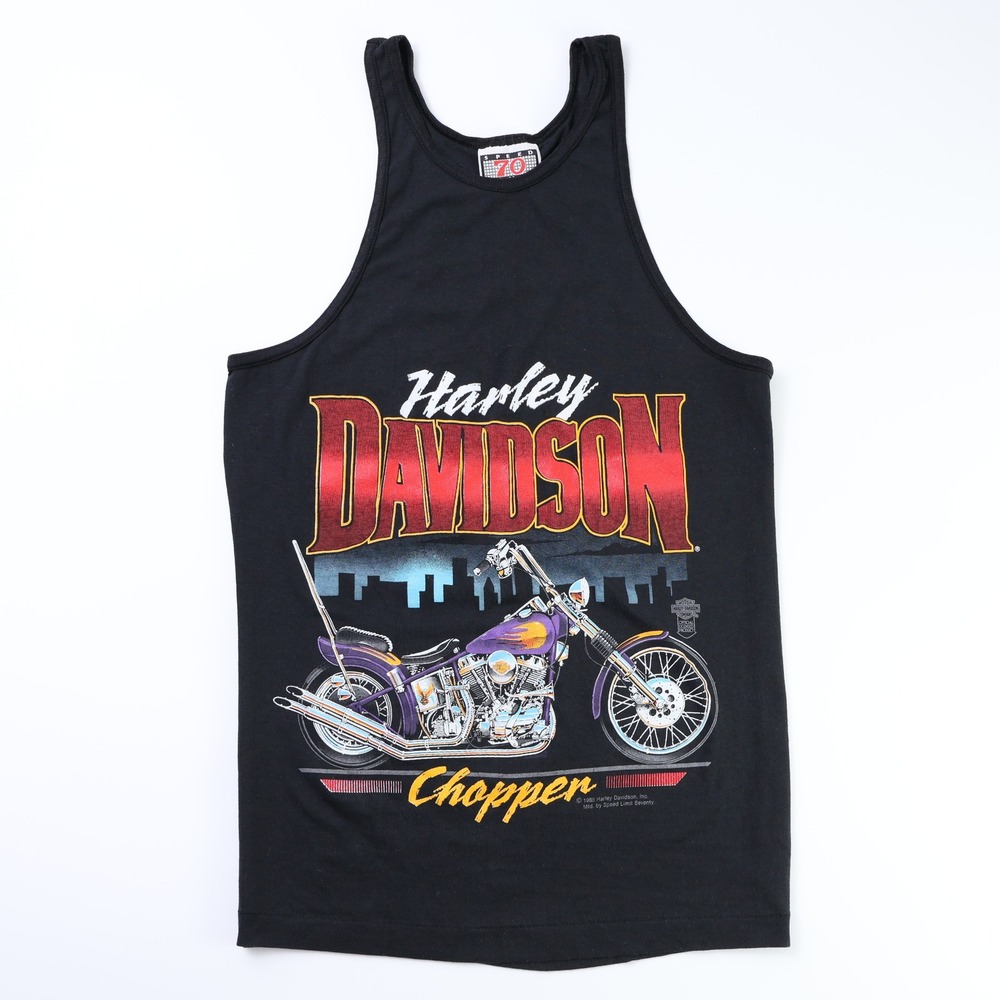1988 Harley Davidson Chopper Tank Top Speed Limit 70 Tag Men's M Black Mint